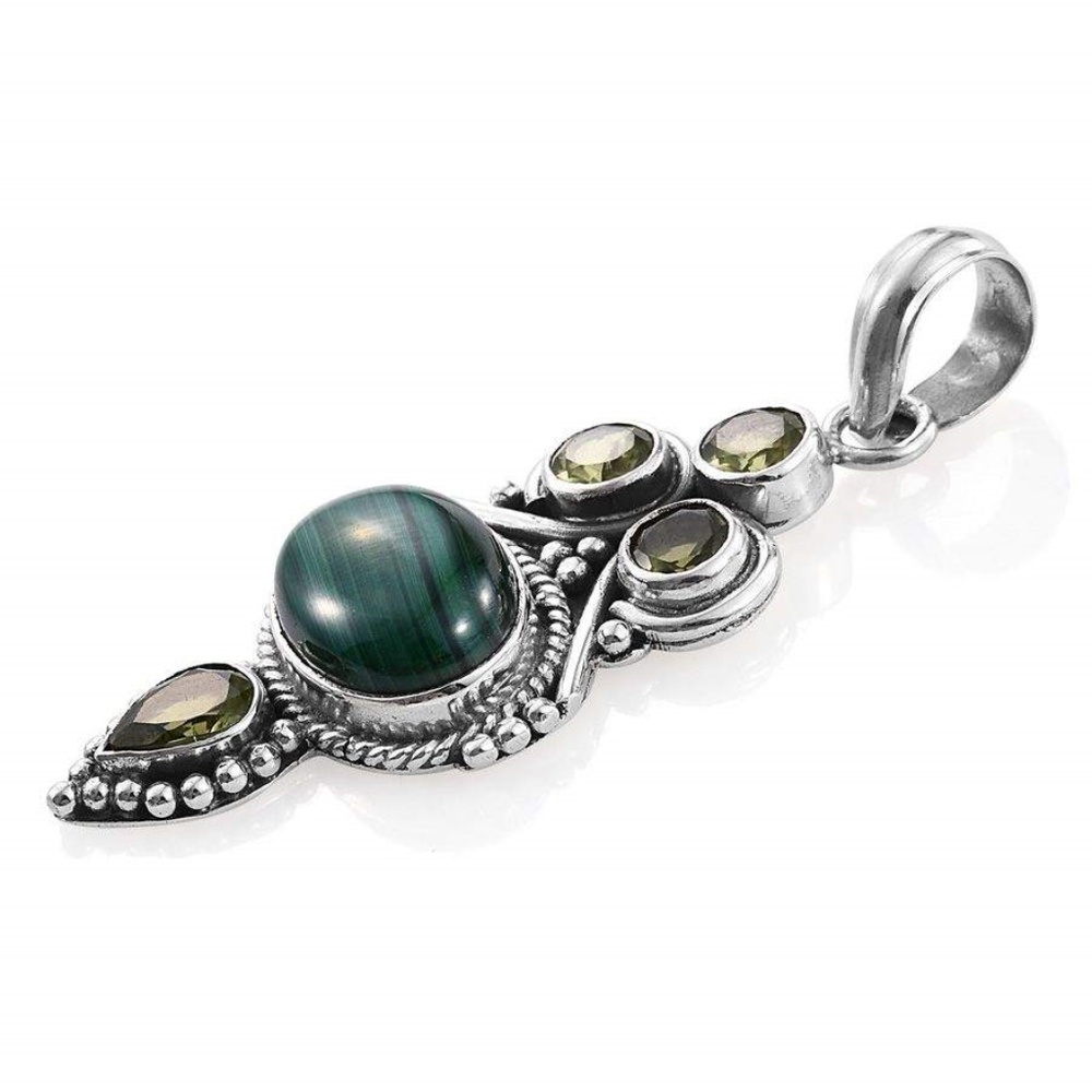 African Malachite, Hebei Peridot Sterling Pendant - Picture 3 of 4